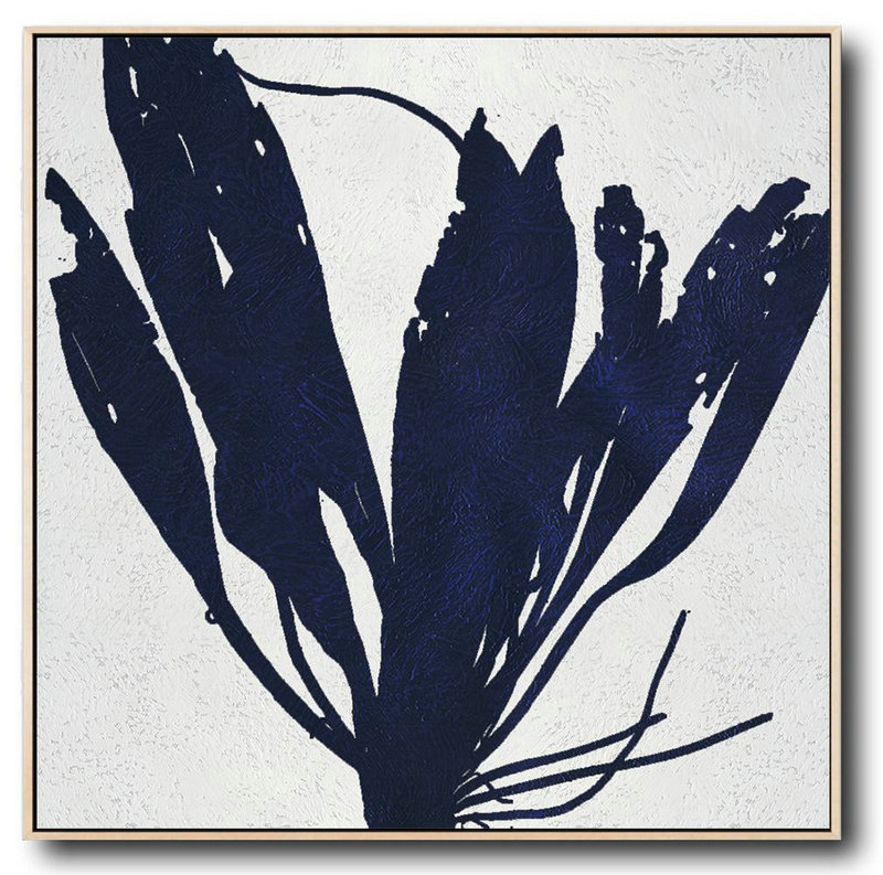 Large Canvas Wall Art For Sale,Minimalist Navy Blue And White Painting,Original Art Acrylic Painting
